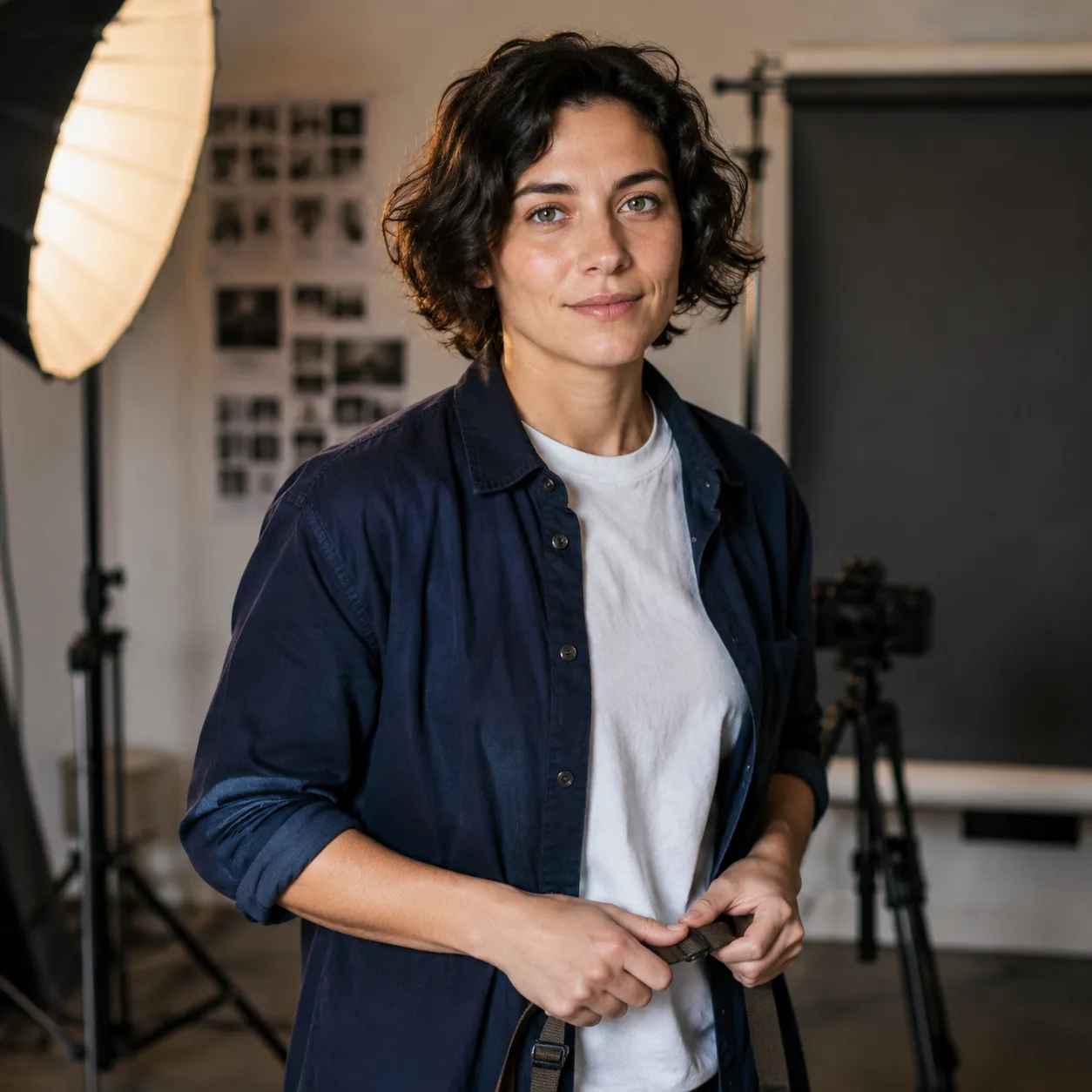 AI kreativní portrét do portfolia: fotograf v ateliéru fotoaparát