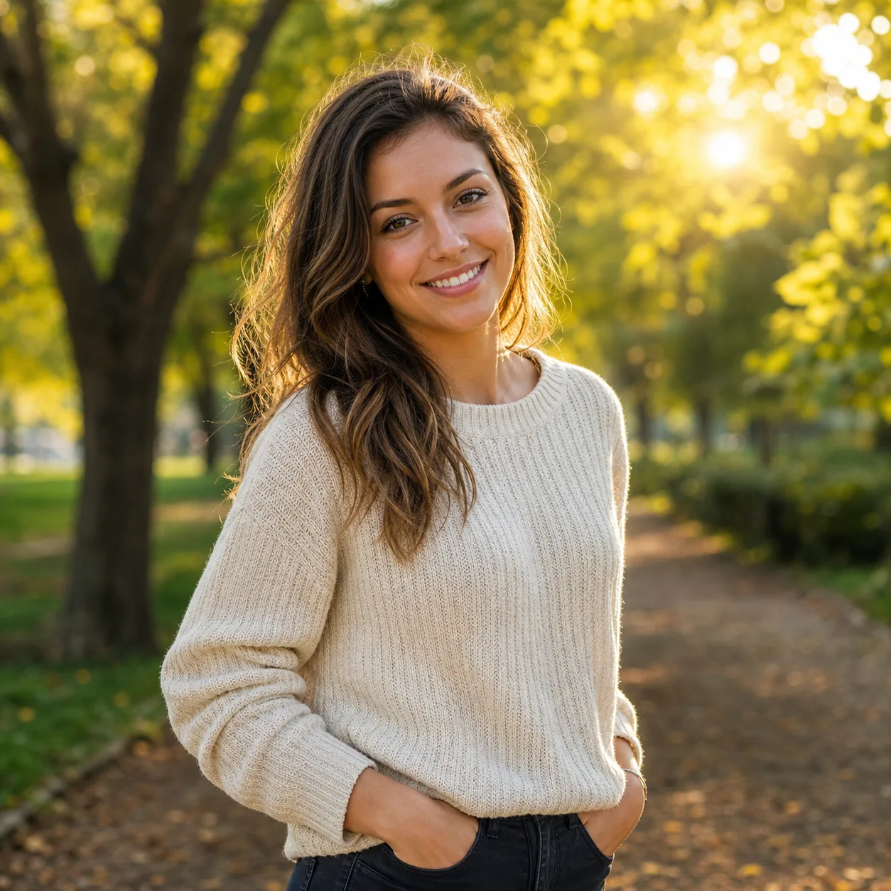 AI fotka na randění: Bumble park golden hour