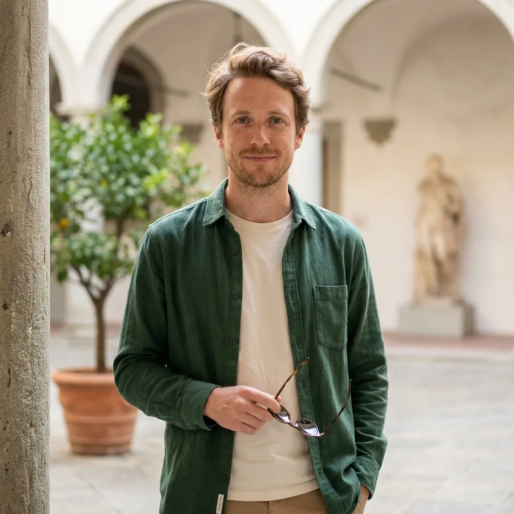 AI fotka na randění: dating museum courtyard