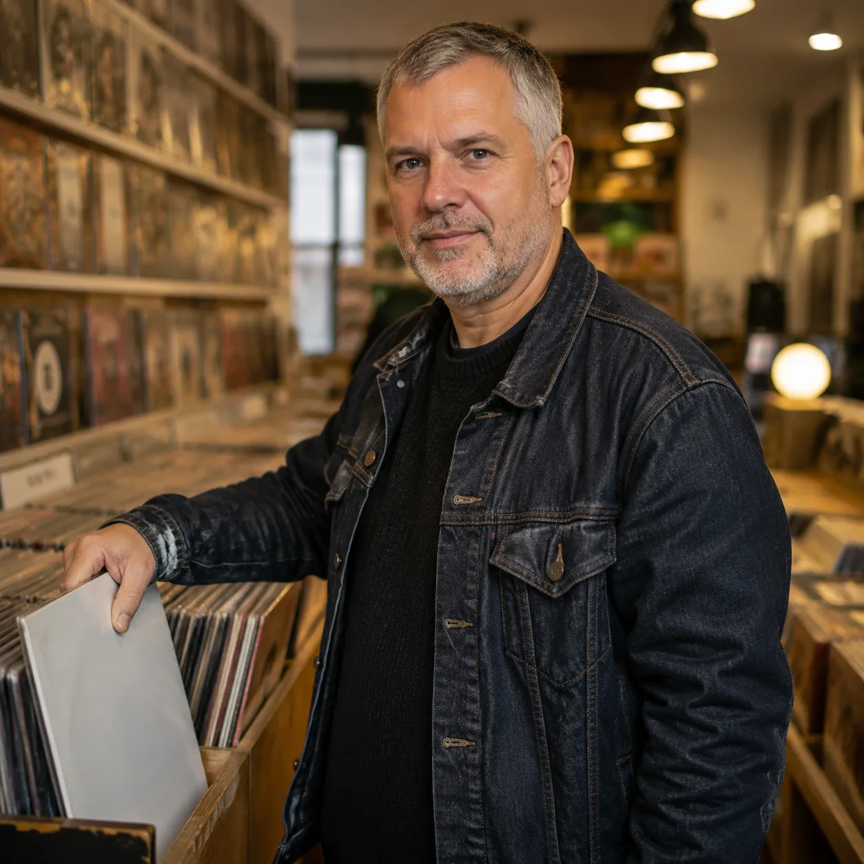 AI lifestyle portrét: obchod s vinyly