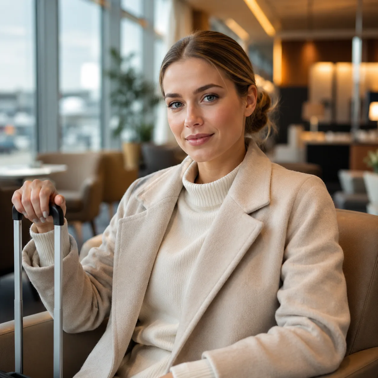 AI luxusní cestovní portrét: luxusní letištní lounge